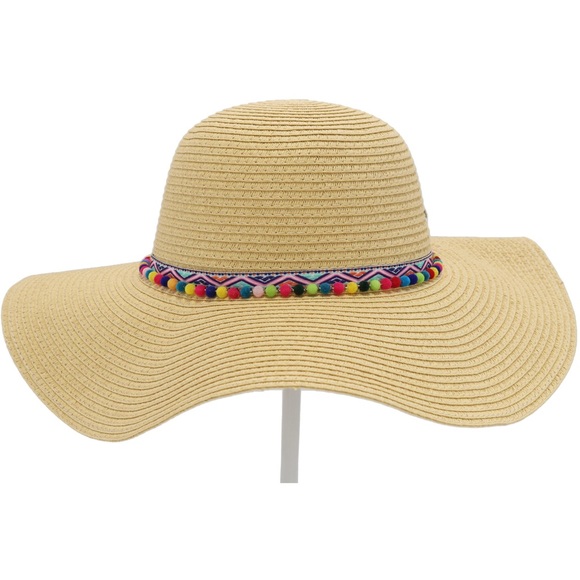 CCBEANIE STRAW HAT WITH MULTI POM ACCENT - Picture 2 of 6